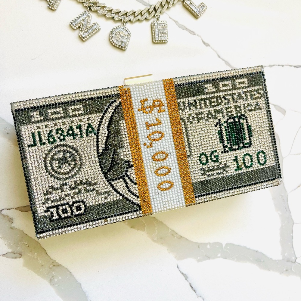 Jeffrey Campbell Money Clutch in Green and Gold